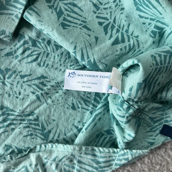Southern Tide Shirt Mens Large Floral Hawaiian Linen Short Sleeve Button Down - Picture 5 of 11